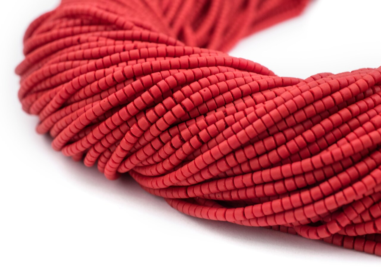 The Bead Chest 2mm Glass Seed Beads - Full Strand of Afghani Tribal Beads (Red) - Bunch of 10 Strands